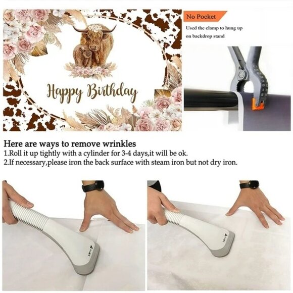 Highland Cow Birthday Decor Party Photo Background Theme for Girls 84X60 - Picture 5 of 6